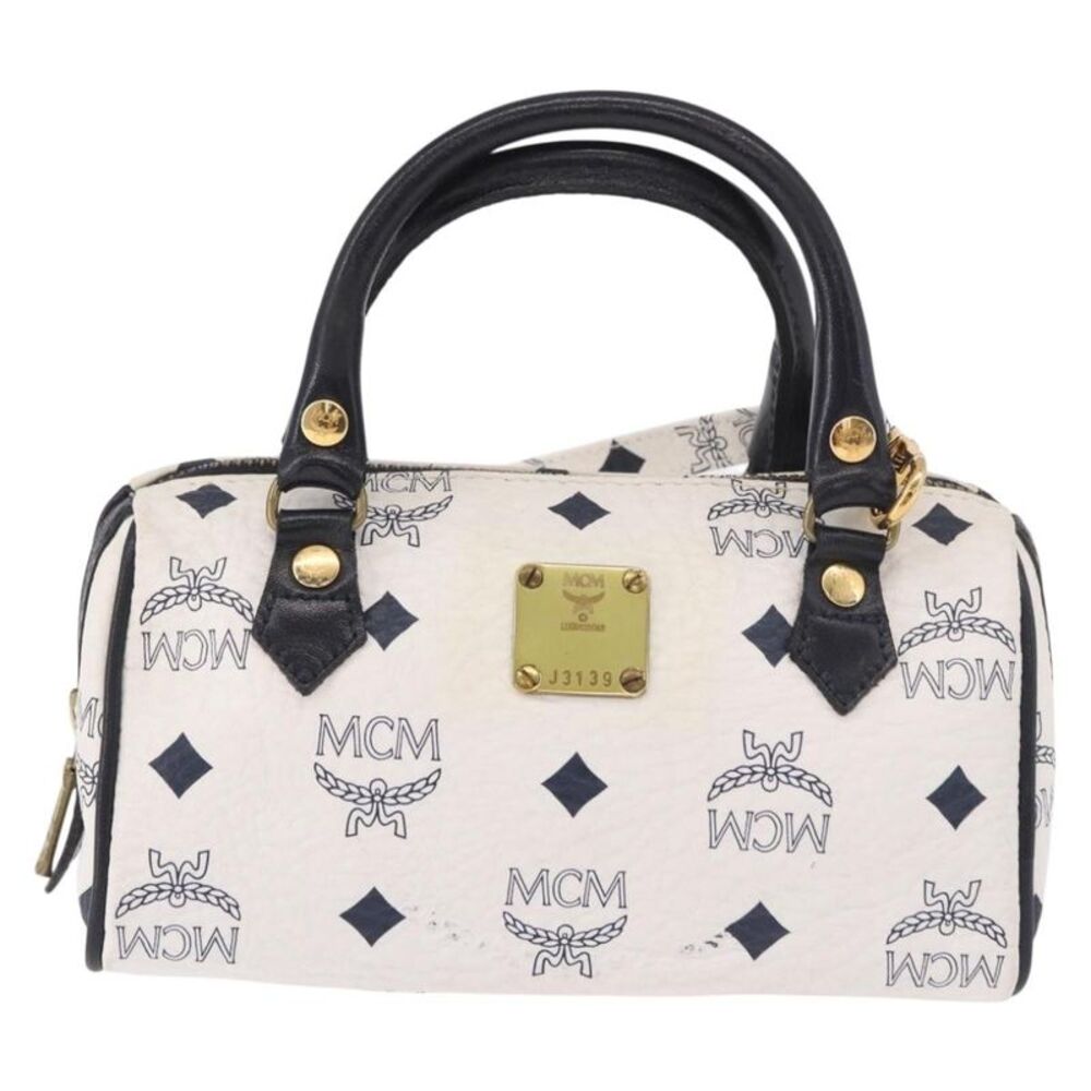 MCM Visetos Leather White Leather Handbag